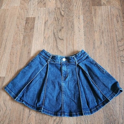 Art Class Girls Medium Wash Blue Denim Pleated Skater Skirt Size S 6/7 Mini 635