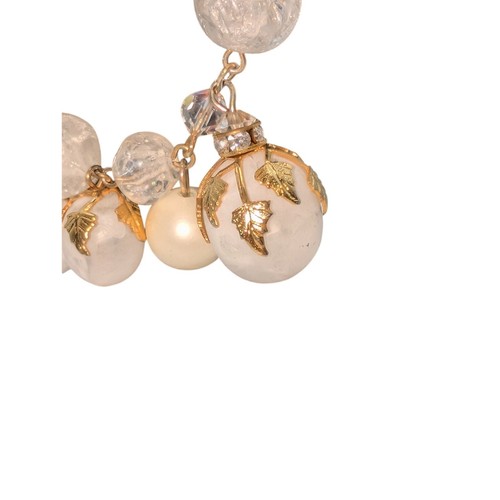 Vintage Deauville 1950s-1960s Faux Pearl Lucite Golden Leaf Bauble Bracelet - Picture 5 of 9