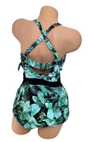 Costume da bagno donna Torrid taglia 2 plus 18-20 Vixen pezzo unico verde palma ritaglio rete - Foto 8 di 12