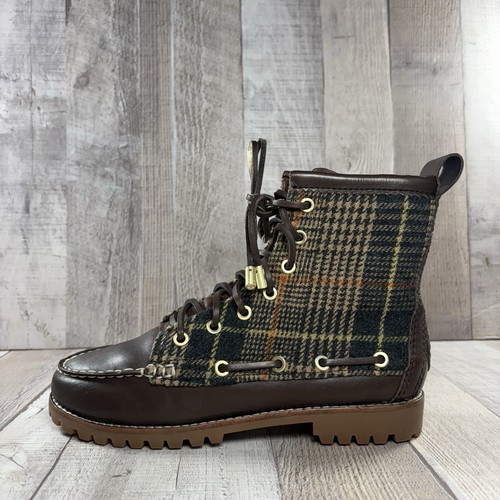 Botas de combate Tory Burch Amos para mujer talla 6 de cuero a cuadros con cordones piel real marrón - Imagen 6 de 13