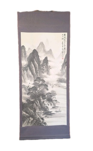Quadro vintage cinese acquerello montagne di Guilin da appendere al muro pergamena - Foto 2 di 21