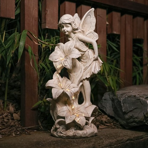Angel Garden Statue Outdoor Solar Powered Resin Garden Sculptures Fairy Angel St - Picture 3 of 7