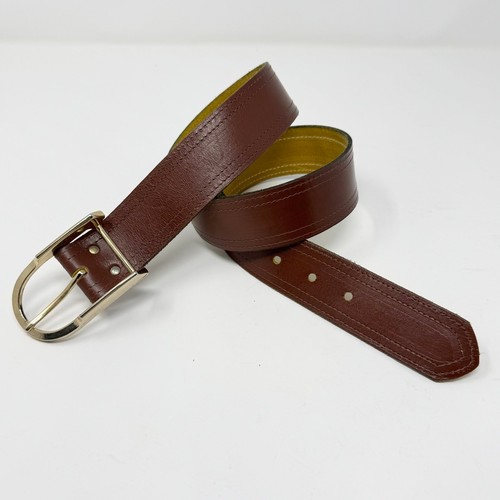 Brown Leather Top Grain Cowhide Belt Gold Tone Buckle Women's Size 26 to 30 - Picture 3 of 11