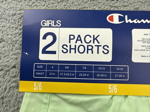 Champion Girls 2 Pack Active Stretch Comfort Shorts (Multi Splatter/Mint 5/6) - Picture 3 of 4