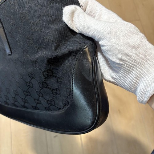GUCCI Jackie GG Bolso de Hombro de Lona Borde de Cuero Negro Dorado Herrajes Japón - Imagen 22 de 24