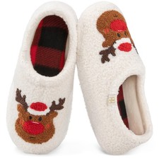 Women's Fuzzy Curly Fur Memory Foam Loafer Slippers Bedroom House Shoes with ...