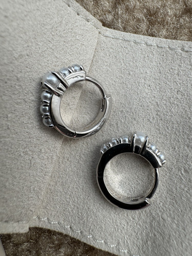 ASTRID & MIYU Earrings - Radiant Pearl Huggies in Silver - Picture 2 of 8