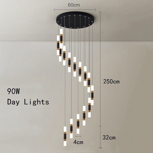 Stair Chandelier Lighting Home LED Lamp Hotel Pendant Light Black Ceiling Lights - Picture 17 of 18