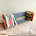 Vintage Tabletop Wood Slate & Metal Book / CD/ DVD Trough Stand Shelf Holder