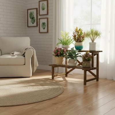 Holzleiter Pflanzenständer Bodenstehend Vitrinenregal Rustikal & Design für