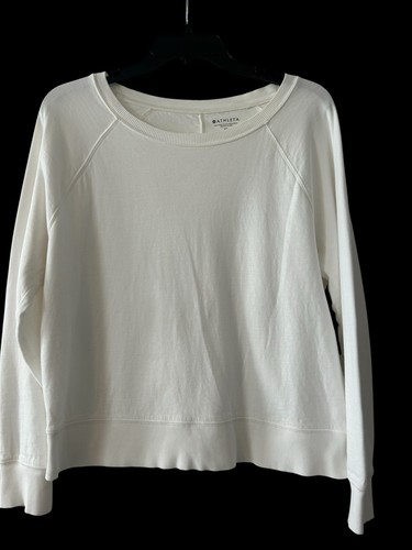 Athleta Damen Langarm Rundhalsausschnitt Baumwolle Cropped Pullover Oberteil Small weiß - Bild 5 von 9
