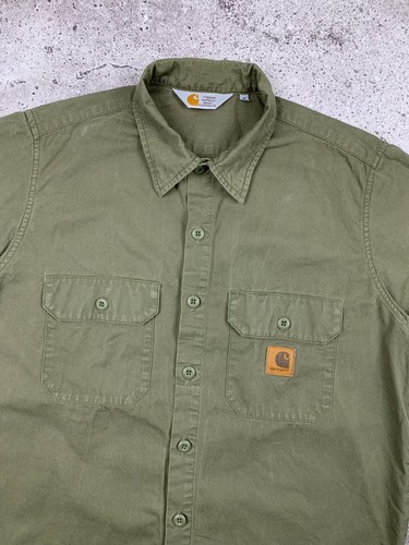 Carhartt Rugged Short Sleeve Shirt Men’s M Olive Green Double Pocket Workwear - Picture 3 of 10