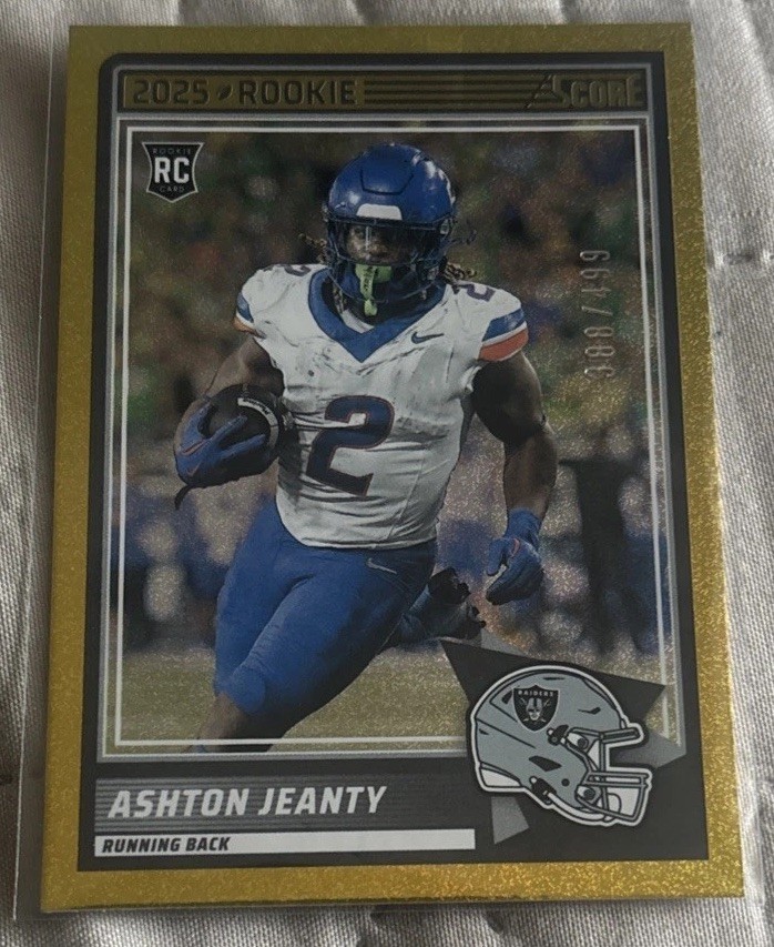 2025 Score - Rookies Ashton Jeanty #14 (RC) Dots Gold /499   Raiders