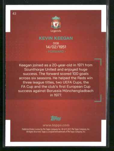 2022-23 Topps Liverpool Team Set #43 Kevin Keegan - Picture 2 of 2