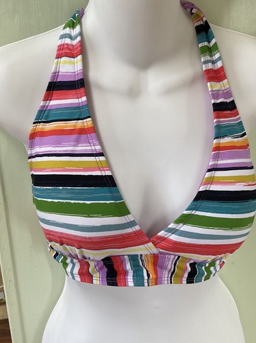 MSRP $58 Anne Cole Painted Stripe Banded Halter Bikini Top Size D NWT - Picture 2 of 3