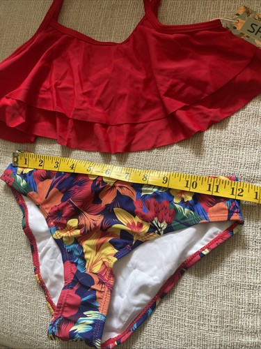 Shekini Girls Size 10/12 Red Floral 2 Piece Bikini Swimwear Swimsuit NEW - Picture 2 of 9