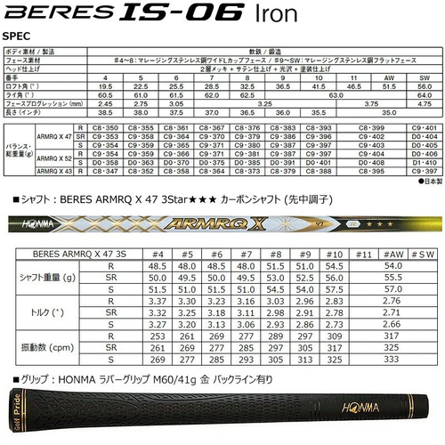 HONMA Beres IS-06 Single Iron #4 RH 3-Star ARMRQ X47 graphite Flex Regular New - Picture 7 of 7