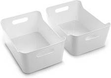 Plastic Storage Bins - Small 2 Pack, White - the SOHO COLLECTION - Pantry Organi