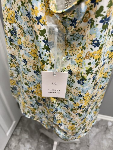 Camicetta donna gialla blu floreale senza maniche LC Lauren Conrad nuova con etichette, taglia XL - Foto 3 di 7