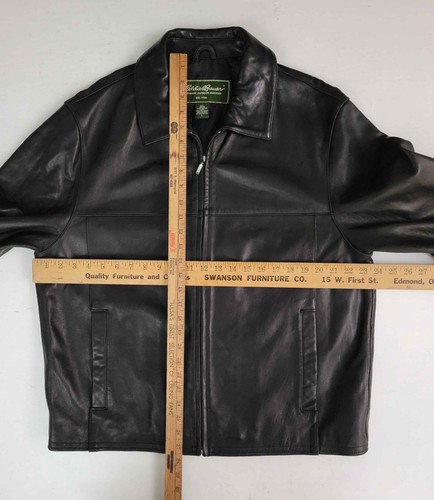 VTG Eddie Bauer Black Luxury Soft Lambskin Leather Moto Aviator Jacket Coat Lg - Picture 5 of 8