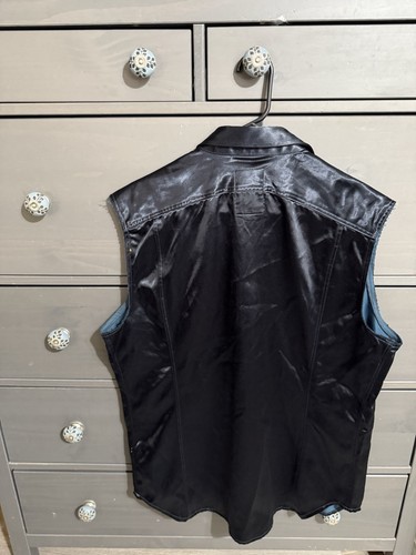 G Star Raw Black Satin vest XL zipper Snap Western Cut EUC - Picture 2 of 5