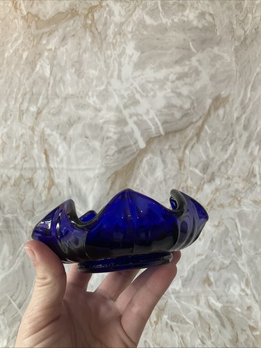 Muran style Cobalt Blue Ruffled Glass Dish – 13cm – Hand-Blown Art Glass - Picture 2 of 10