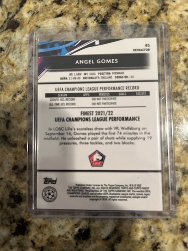 2021-22 Topps Finest UEFA Champions League #65 ANGEL GOMES Refractor Rookie - Picture 2 of 2