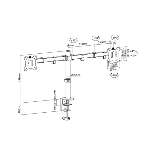 DIGITUS Universal Dual Monitor Klemm-Halterung 15-32" Tischhalterung schwarz - Bild 10 von 10