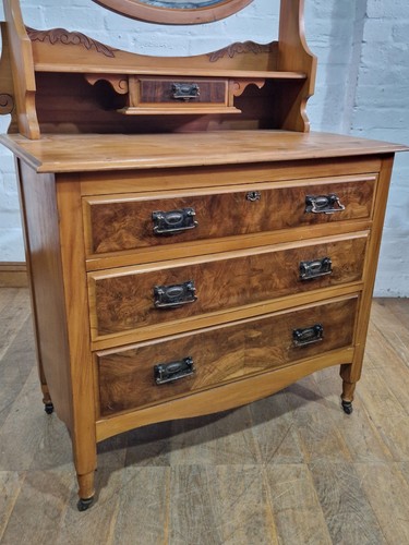 Antique carved satinwood walnut vanity chest of drawers - dressing table - Picture 4 of 16