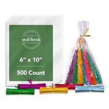 500 Count 5 x 7 Clear Cellophane Bags, Holographic Laser Twist Ties, Cookie