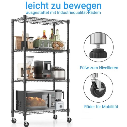 4/5/6 Tier Metal Storage Rack Kitchen Bathroom Garage Shelving Unit With Wheel - Picture 46 of 77