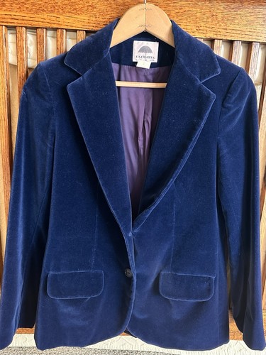 Vintage 70s Blue Velvet Blazer with Double Lapel & V-neck F.A. Chatta 6 -FShip