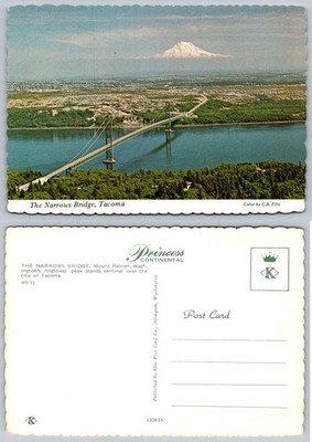 Tacoma Narrows Bridge Mount Rainier Washington Postcard Ellis WS-71
