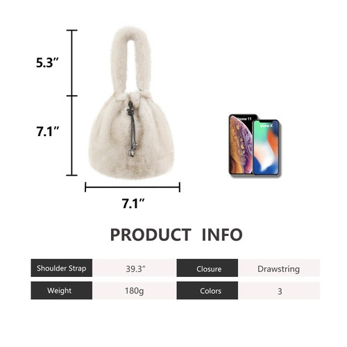 Women Mini Bucket Bag Purses Soft Plush Crossbody Bucket Bags Drawstring Hand... - Bild 4 von 5