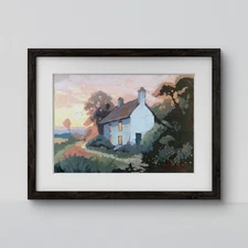 Original Oil Painting 8x12 Paper Sunset Glow Cottage Landscape Textured Signed