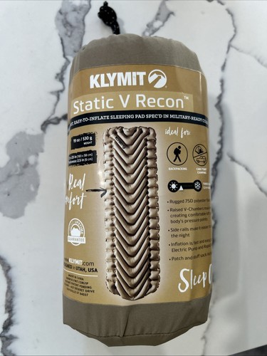 Klymit Static V Sleeping Pad Durable Camping Inflatable Mattress, Green