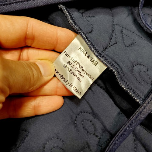 Kina & Tam Cat Quilted Vest Womens Large Navy Blue Tie Front Sleeveless $79 MSRP - Picture 4 of 8