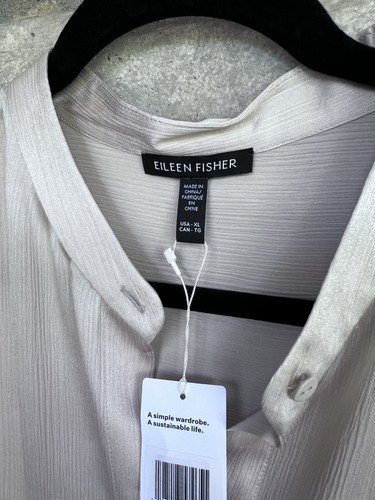 Eileen Fisher Mandarin Collar Textured Silk Shirt XS $258 Almond - Picture 5 of 7