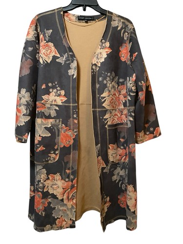 Catherine Malandrino Women's Faux Suede Leather Floral Open Jacket Coat 14W 16W - Picture 2 of 7