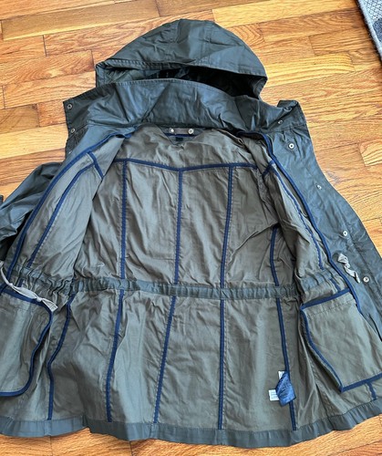 Tommy Hilfiger Regenparka grün beschichteter Stoff Kapuze Reißverschluss Druckknopf S/P - Bild 4 von 11