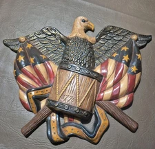 Vintage 70's USA Ceramic Wall Plaque Eagle, Boyer 24, 1776 drum 18.5" x 15"