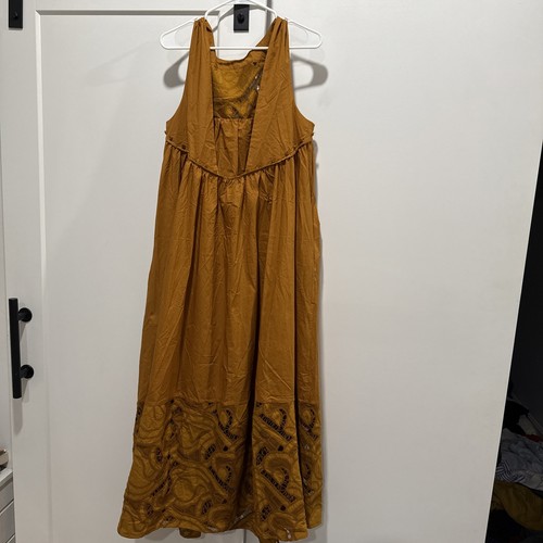 Maxi Vestido BANANA REPUBLIC Algodón Bordado Popelina | Vara de Oro Amarillo XL NUEVO - Imagen 6 de 7