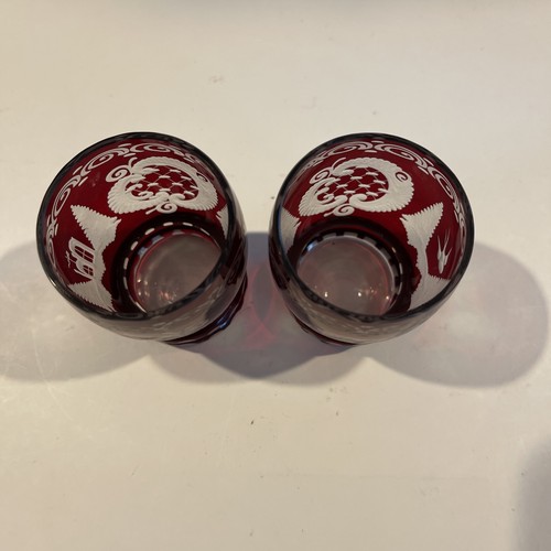 Egermann Bohemian Cut to Clear Ruby Red Crystal Glass Set Of 2 Cordials - Picture 5 of 6