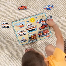Melissa & Doug Vehicles Sound Puzzle Wooden Peg Puzzle With Sound Effects -8 Pcs