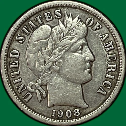 1908 Barber Dime Extremely Fine XF Coin #34610