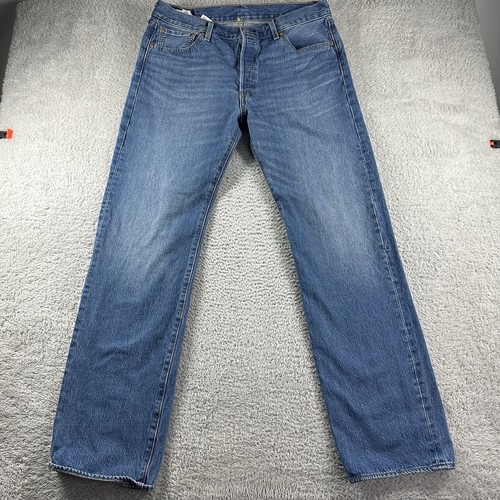 Jeans Levi's 501 para hombre 36x34 (se adapta a 34x32) lavado medio azul desvanecimiento botón mosca - Imagen 1 de 10