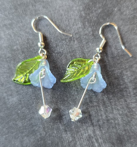 Handmade Blue Morning Glory Trumpet Flower Earrings. September Birth Flower Gift - Picture 4 of 6