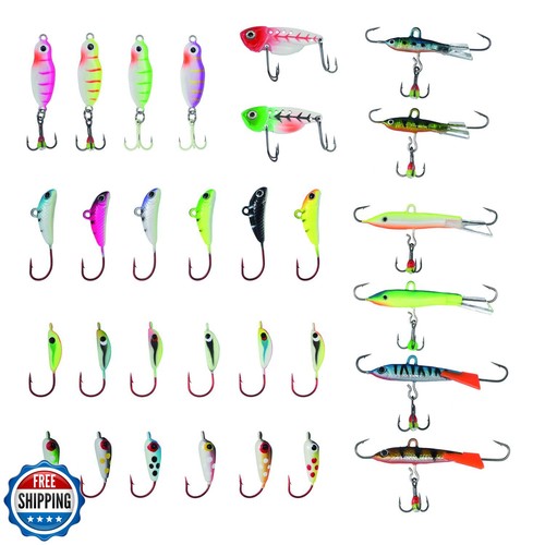 BASSDASH Ice Fishing Lure Kit Glowing Paint Jigs for Winter Ice J - Picture 1 of 5