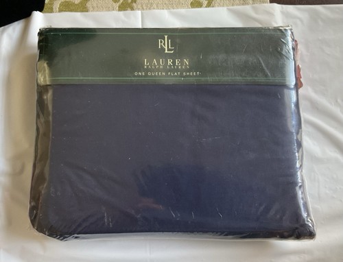 Ralph Lauren Vintage Navy Blue Queen Flat Sheet 100% Baumwolle 200 Fäden - Neu