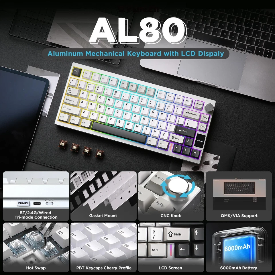 AL80 Wireless Mechanical Keyboard,Full Aluminum CNC, Smart LCD Display,Hot Sw... - Image 2 of 4